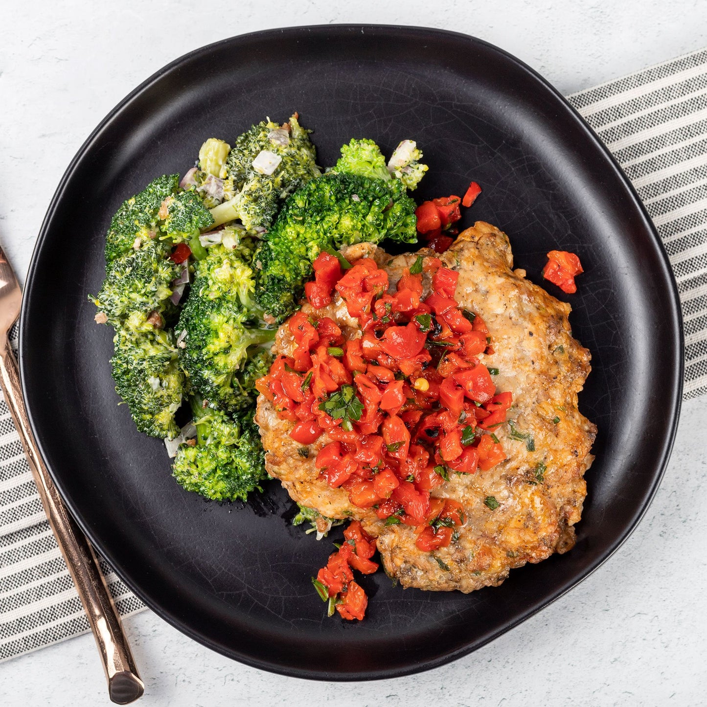 Buffalo Chicken Burger With Broccoli & Bacon Salad