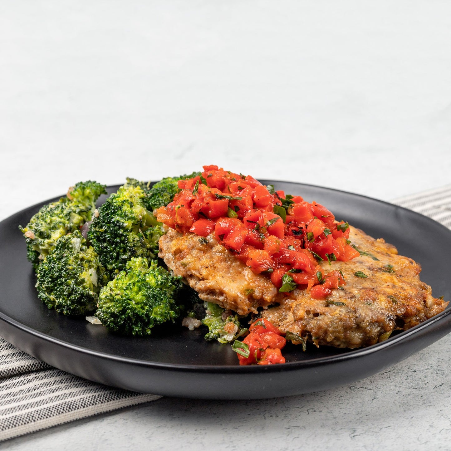 Buffalo Chicken Burger With Broccoli & Bacon Salad