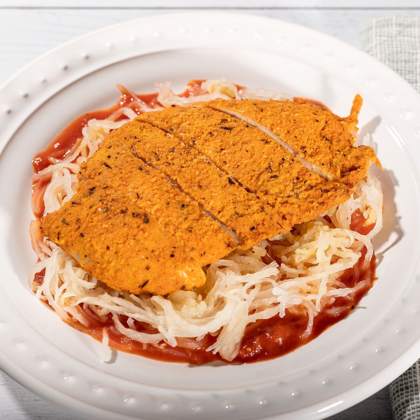 Fried Chicken with Spaghetti Squash and Marinara